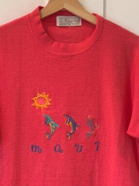 Vintage Hawaii Maui Vacation Coral Pink T-Shirt Made in USA Size Medium
